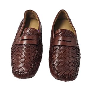 Robert Zur San Tropez Woven Leather Penny Loafers Cognac Mens Size 8 Driver
